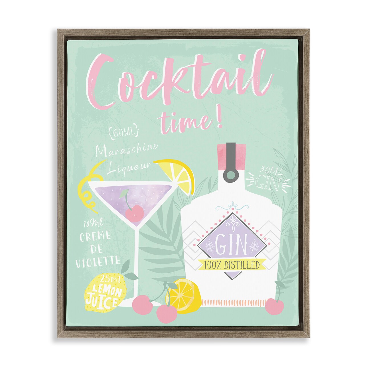 Stupell Industries Cocktail Time with Recipe Floater Framed Canvas Wall Art Design by Angela Nickeas
